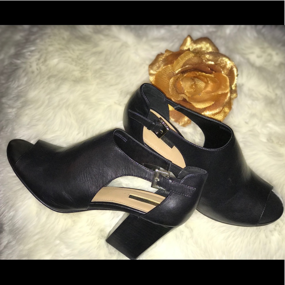 Black block heels.